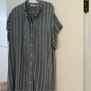 Uniqlo Short sleeve Button down Gray Striped Dress